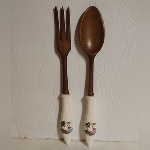 Florida Souvenir Salad Fork & Spoon Set Plastic Vintage 70's Flamingo Beach